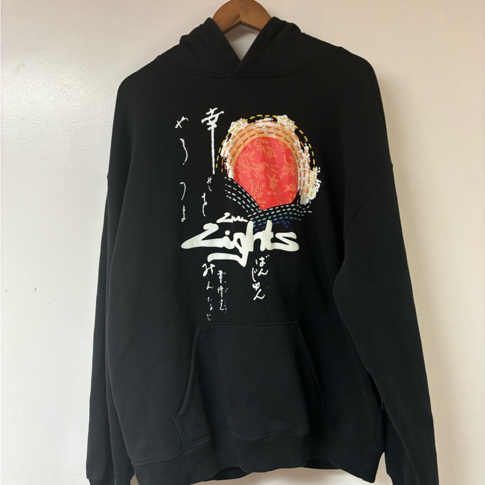 Black Hoodie with Red and White Design street style grunge 100% cotton medium
